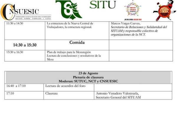 PROGRAMA FORO NACIONAL
"PROBLEMÁTICA ACTUAL DE LOS SINDICATOS EN MÉXICO Y SINDICALISMO UNIVERSITARIO INDEPENDIENTE"