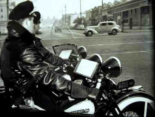 LAPDHQ's tweet photo. RT "@DTLAL: (L-R) c. 1950's  A History of Care. c Approx. 1949-51 Motorcycle Patrol. #LAPD Proud @NortheastArea #LA http://t.co/6QdJuREI9F"