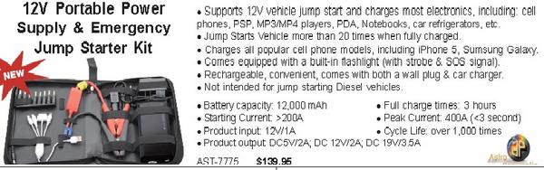 12V portable power supply&amp;emergency jumper start kit available now.Details in pictures.questions to Berge@nortool.com