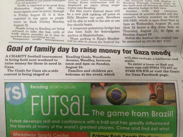 Read all about it!
Goals For Gaza is in the local papers #woodley @goals_reading.

Register your teams whilst you can