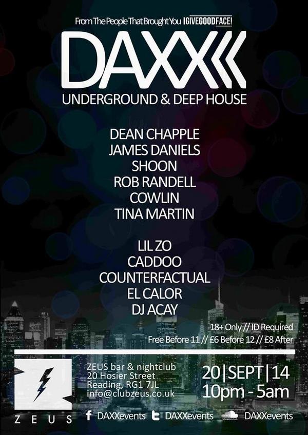 tinamartindj's tweet photo. @DAXXevents #DAXXevents @ZeusReading #ZeusReading #UndergroundMusic #DeepHouse #FemaleDJ #TinaMartin 20th Sept http://t.co/b1ClCRCJkX