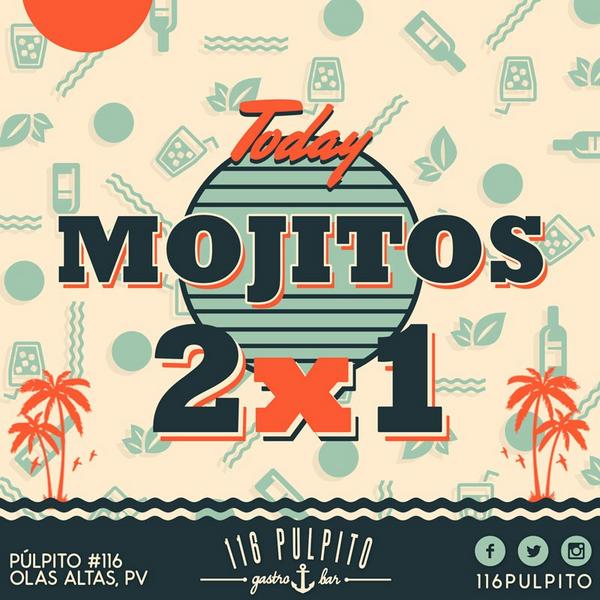 116Pulpito's tweet photo. Hoy es día de mojitos al 2x1, nos vemos a las 6:00 en #116Pulpito #PuertoVallarta #Mojitos http://t.co/zcUwYZ2YPa