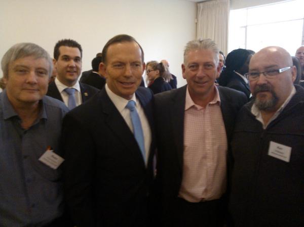 Peter Rosenthal, Ross Chambers &amp; Ken Omera talking all things cricket with PM Tony Abbott &amp; Michael Sukkar MP
