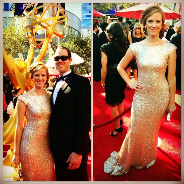elyseREUBEN's tweet photo. #Emmys-Brian was nominated as an editor for Jimmy Kimmel Live. His wife, Nicole wore an @jaimeelysecouture original. http://t.co/CREsbafKN2