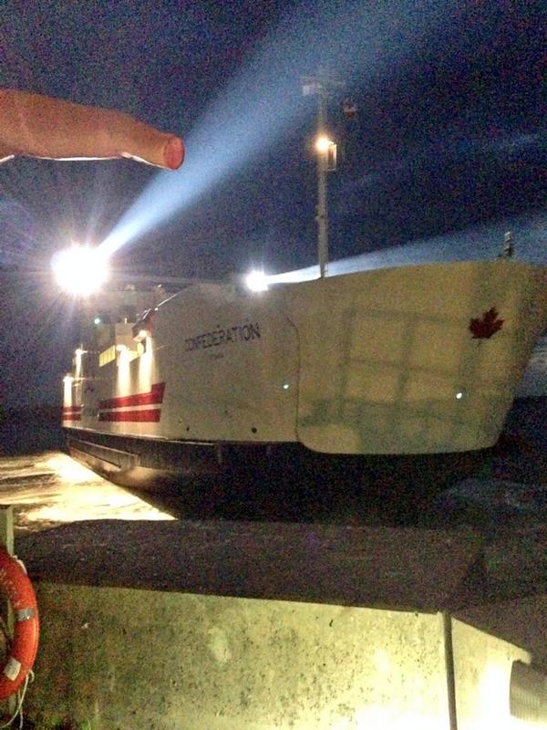 Connie docking at night in Wood Islands. #wharfinger @NFLFerries