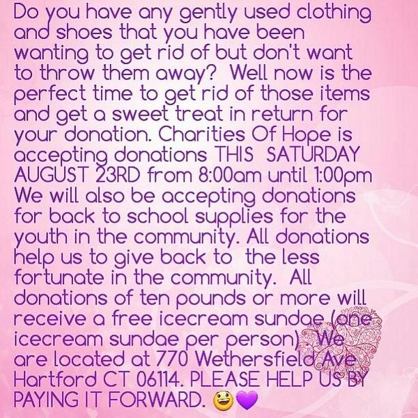 PLEASE HELP CHARITIES OF HOPE BY PAYING IT FORWARD.  💜😃