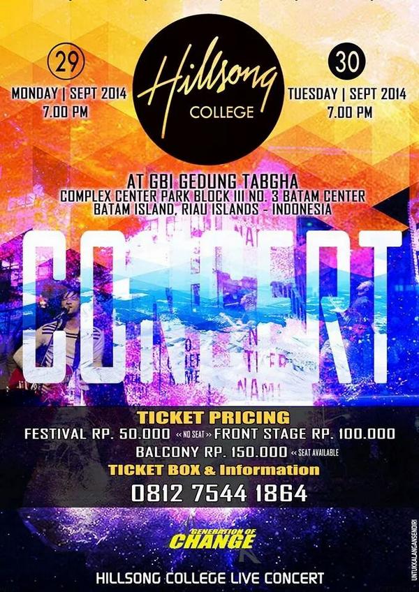 MusikKristen's tweet photo. RT @UnitedLiveINA: ▶ @HillsongCollege Concert at @gbitabgha , BATAM 
▶ 29 Sept (senin) &amp; 30 Sept (selasa)
More Info: http://t.co/JOWLb7PBXZ