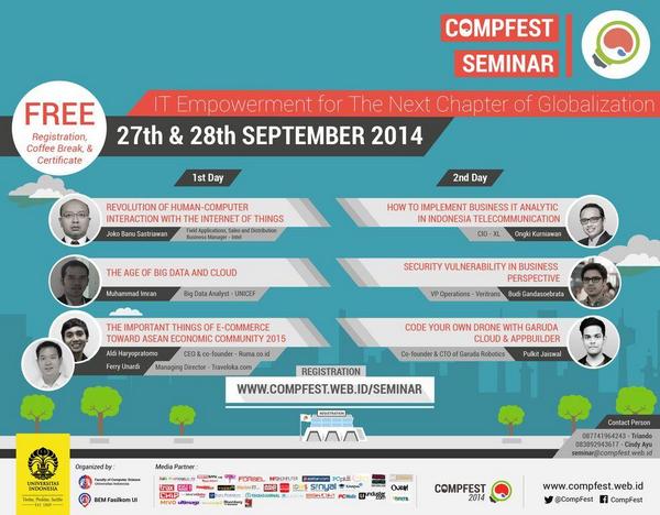 COMPFEST's tweet photo. Pendaftaran Seminar CompFest 2014 sudah dibuka! Daftar di http://t.co/Lb7gqkCEqs #IncredibleExp http://t.co/HltgGNnys0