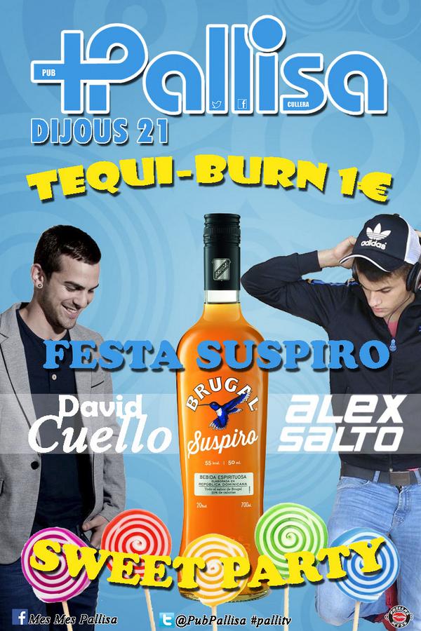 PubPallisa's tweet photo. Dijous 21
Tequi-Burn 1€
Descomptes en Brugal Suspiro
Sweet party amb llepolies
David Cuello y Alex Salto #pallitv http://t.co/lje7SXFDDx