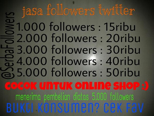 SerbaFollowers's tweet photo. MURAH MERIAH! pembayaran bisa via pulsa. minat? langsung sms ke 083873437876, list harga cek difoto ini :) http://t.co/gwIJDL9NFX