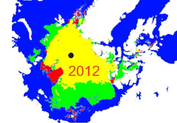 compare 2007 and 2012 arctic ice