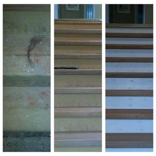 hallmarkinstall's tweet photo. Before, during and after. Custom hardwood on stairs. http://t.co/W6uPq3RheN