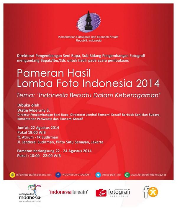 fotografi_ind's tweet photo. Jgn lupa bsk #sahabatFI dtg ke Pameran Hasil Lomba Foto Indonesia 2014 http://t.co/krsBwsPW6q http://t.co/QJ5K31DgkZ