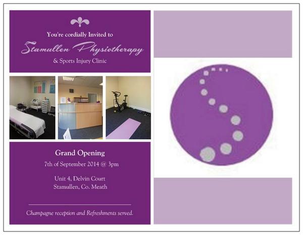 Stamullen Physiotherapy &amp; Sports Injury Clinic official " Grand Opening" Sun 7th of Sept @ 3pm #Stamullenphysio