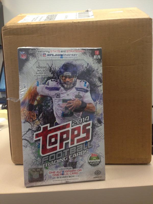 Topps's tweet photo. Our case of @ToppsFB arrived. About to rip over lunch! #UnleashTheFuture #ToppsRipparty http://t.co/ko6YlXmNdk