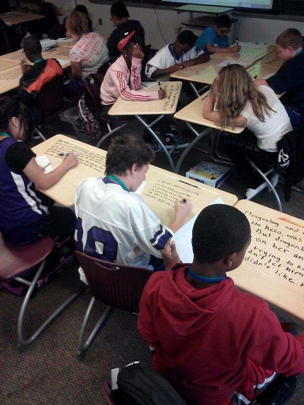 IntegrityLHC's tweet photo. D4 scholars practicing summarizing Pixar Shorts on their desks! #integritylhc #wearewayne #lhcgiants http://t.co/9ZPE994EEv