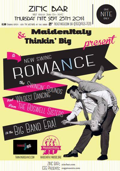 September 25th <a href="/ZincBarNY/">Zinc Bar Jazz</a> Swing Romance w/ <a href="/maidenitalymus/">MaidenItaly</a> &amp; <a href="/ThinkinBigBand/">Thinkin' Big Band</a>  ow.ly/AA4J6
