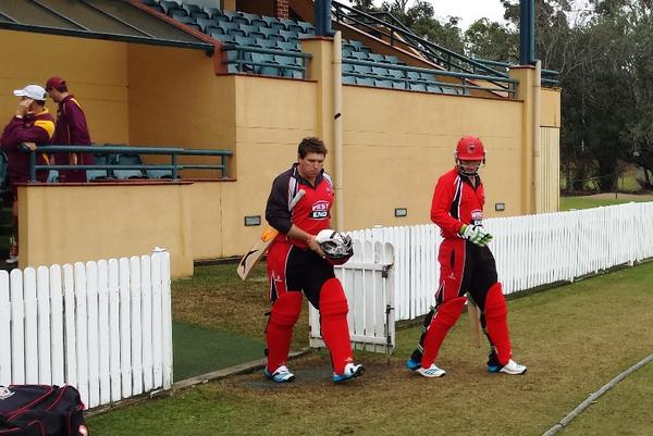 SACricketTeams's tweet photo. .@cozzie99 & @Kelvin_Smith19 head out onto Allan Border Field to get us started #RedbacksRise http://t.co/6l7vkZTdws