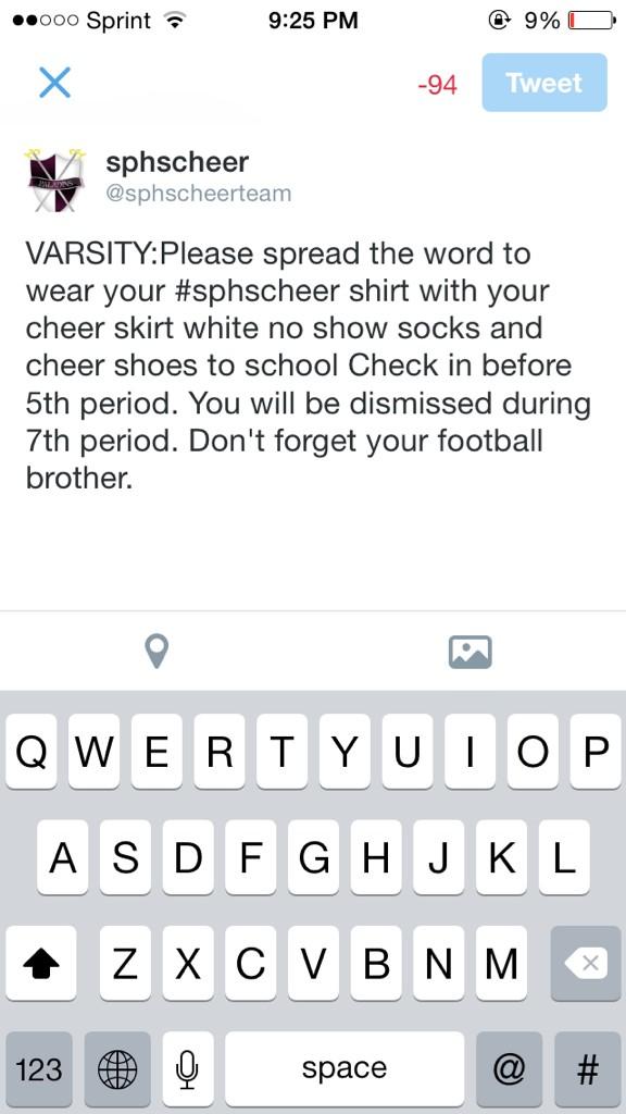 sphscheerteam's tweet photo. Every cheerleader should wear there #sphscheer shirts http://t.co/Kh5o34mYGI