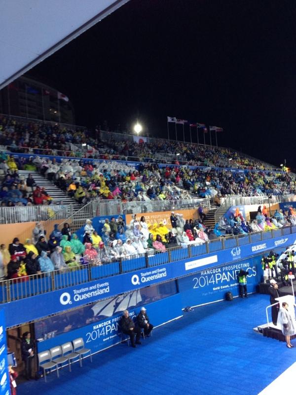 jackiegfair's tweet image. Despite the cod and rain the stands are still 80% full #dedication #panpacs2014 #swimmingaus