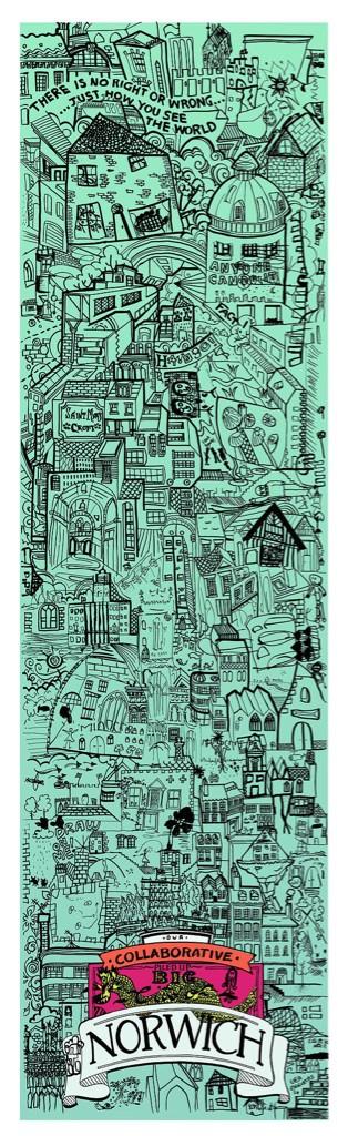 genealityart's tweet photo. Awesome #Collaboration #drawing of #Norwich from #HAVAGO fest. Well done peeps @Jon_Clifton78 @NUAAlumni @ali_atkins http://t.co/DXKsg8RRBa