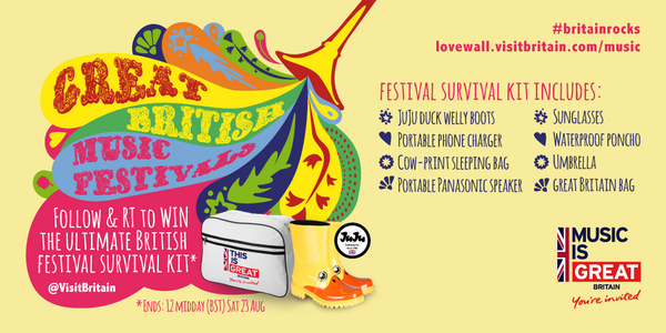 VisitBritain's tweet image. FOLLOW+ RT TO WIN the Ultimate British Festival Survival Kit! T&amp;amp;Cs bit.ly/1z6dLfo #britainrocks @JuJuFootwear