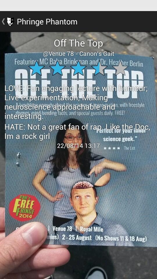 PheatrePhantom's tweet photo. Making neuroscience enjoyable more than Amy Farafowler #BigBangTheory  @BabaBrinkman @heather_berlin  #Fringe2014 http://t.co/Zu1ppjPKWz