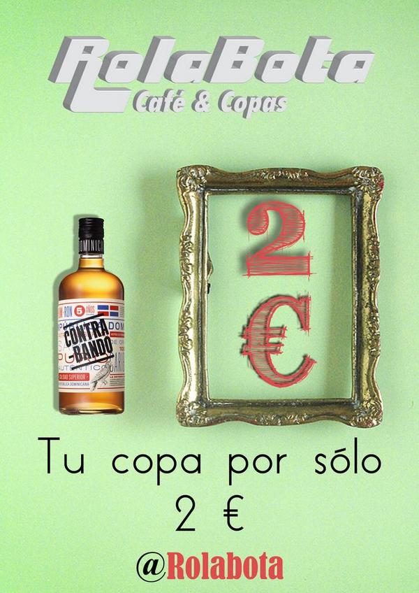Rolabota's tweet photo. Esta noche, tu copa de @RonContrabando por sólo 2 €, y mañana #NocheenBlanco2014 The Gin Collection http://t.co/hnofb89xez