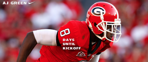 GeorgiaFootball's tweet photo. Countdown to kickoff #8 | AJ Green #AlwaysADawg http://t.co/aygB5PRxba