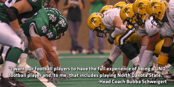 UNDfootball's tweet photo. Next season's game vs. NDSU will be the first in the series since a 28-21 OT win for UND in 2003 #undproud http://t.co/E5iMfe1Goz