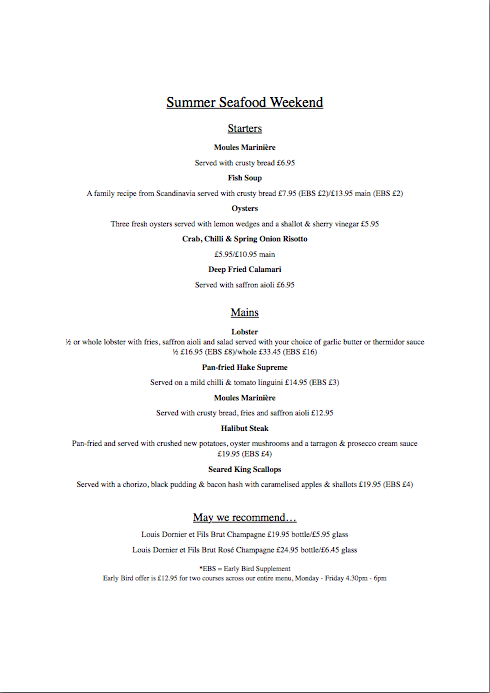 Lobster, oysters, crab, calamari.... It's a Summer Seafood Bank Holiday Special tonight until Monday!