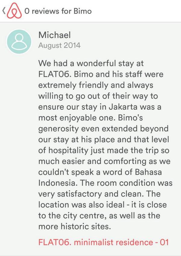 THEFLAT06's tweet photo. just got another testimony from our @Airbnb_ID  guest #airbnb #belo #flat06 cc @B1MO http://t.co/G8e7HNeeqz