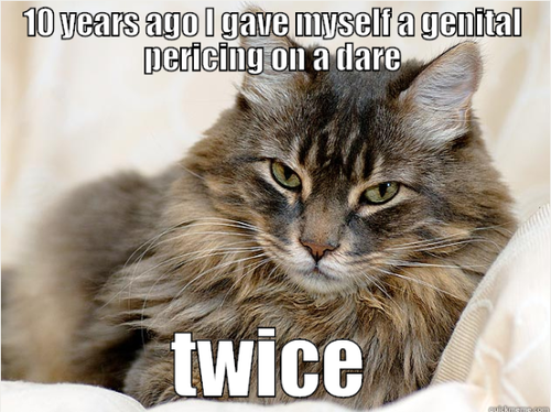 OKcatpic's tweet photo. if this "pericing" happened 10 years ago, TWICE, would you post it on a dating profile? #quotes #okcatpic #whoareyou http://t.co/069JtUuiRm