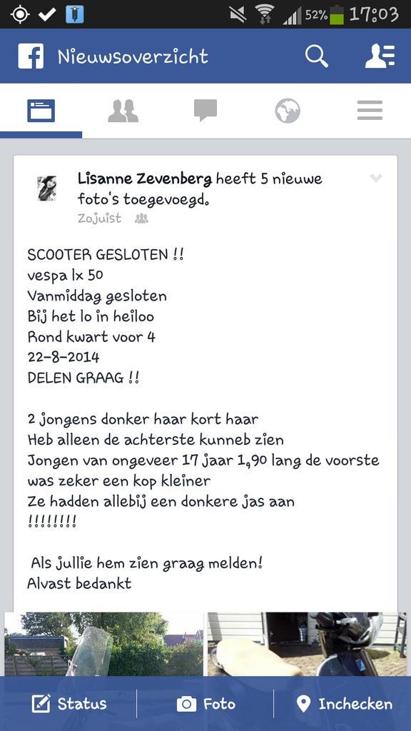 LisanneZx's tweet photo. Vespa gestolen ! http://t.co/SasKn6LhiJ