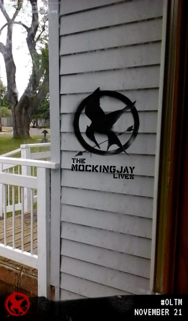 clowe408's tweet photo. On the side of my house! #OLTM #HungerGamesUK http://t.co/5PKlNim0X4