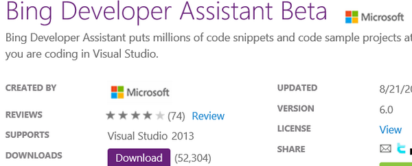 MSFTResearch's tweet photo. Video of the Week: Bing Developer Assistant for #VisualStudio featured on #TWC9 @Ch9 #MSRVOW http://t.co/JkqIrTnlE3 http://t.co/JSpjy8f0xs
