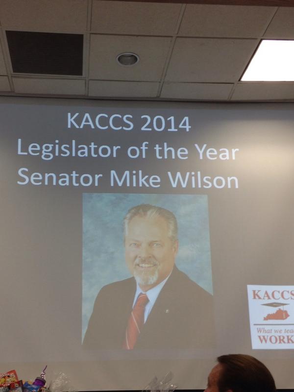 KYSenateGOP's tweet photo. .@mikewilson2010 named #KACCS Legislator of Year!  Working to ensure Kentuckians are educated AND employed! http://t.co/n9lJfGDG6e