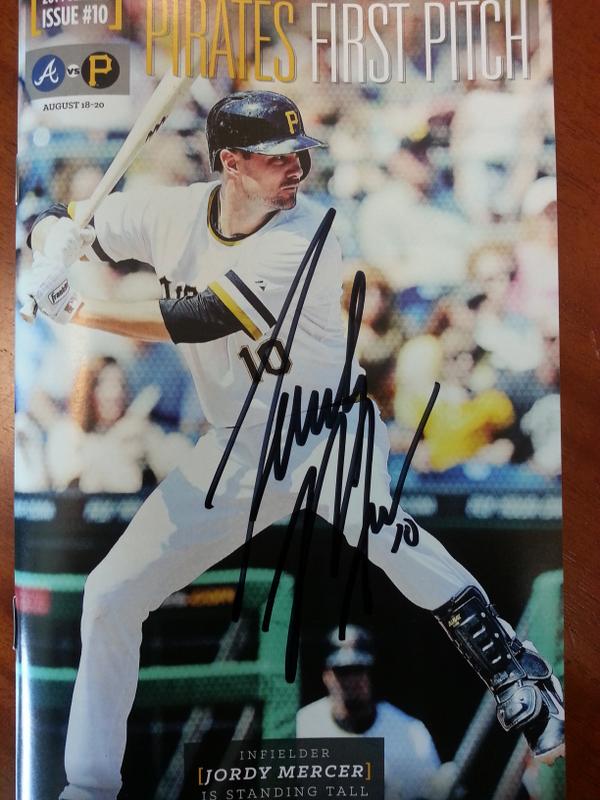 Pirates's tweet photo. RETWEET this NOW to win a signed @jordy_mercer First Pitch Magazine! #Whiff http://t.co/1j38CyR2Ga