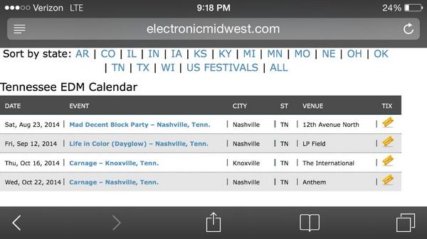 Don't miss these upcoming events not too far away in Tennessee. 
Link ---&gt;electronicmidwest.com/edm-events-fac…