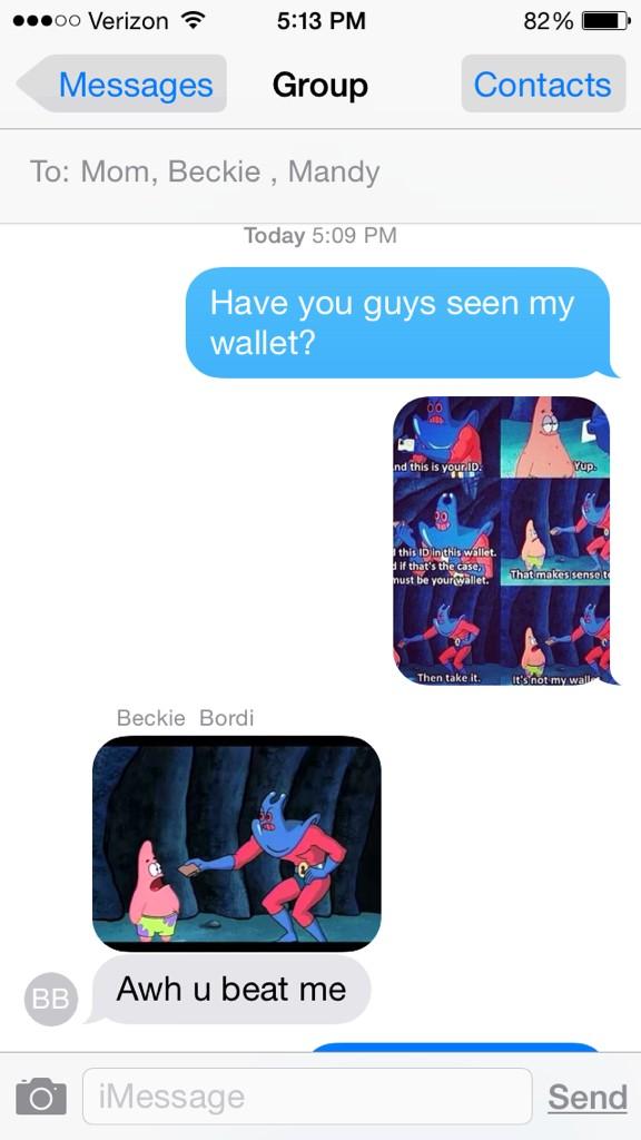 Imneverbordi's tweet photo. @VinnyP_Baseball @bababeckie my wallet!! #itsnotmywallet #spongebob http://t.co/vr7BnHtsMW