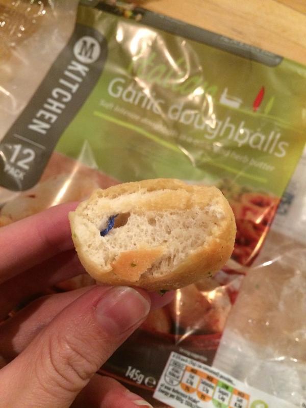 clotoll's tweet photo. Just found a piece of blue thread inside my @Morrisons garlic dough ball #morrisons #food #supermarketfail http://t.co/GhRijuJvdH