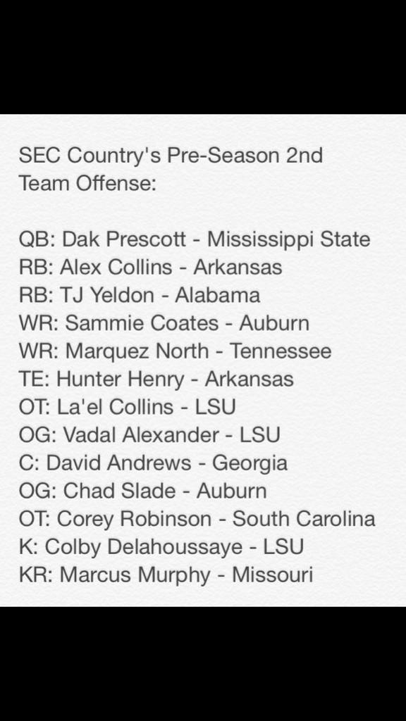 SEC_Country_'s tweet photo. SEC Country's #SEC Pre-Season 2nd Team Offense: http://t.co/lbTcROSZSj