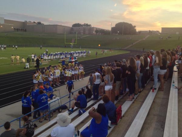 TVAmy's tweet photo. #7Football @DanieljGross Many in student sec wearing "#BroomeStrong" shirts. 2 students & 1 alumna died since summer. http://t.co/VrGkRQi0Yp