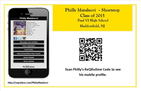 ReQRuitme's tweet photo. Ckout @phillymatalucci #HighSchool #Baseball Plyr #PVI (NJ) #Mobile Profile #Skills #InstantAccess #FearTheCode http://t.co/JoDfJIJWDi