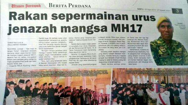 L_drin's tweet photo. RT @RELARembau: RT @RELAKucingUtara: Rakan sepermainan Urus Jenazah Mangsa #MH17 #UtusanSarawak 23.08.2014.. http://t.co/WnsPJnCUsF"