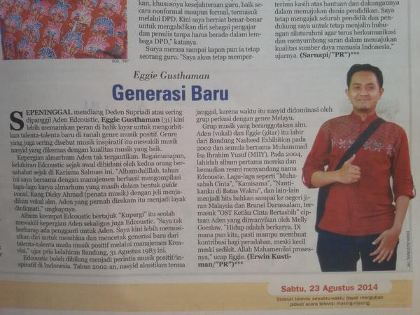 edcoustic's tweet photo. Udah baca harian PIKIRAN RAKYAT hari ini kan? Ada kang @eggiegusthaman lhooo.. baca visi misi nya disana ya edfreind http://t.co/zggIiN8Qx9