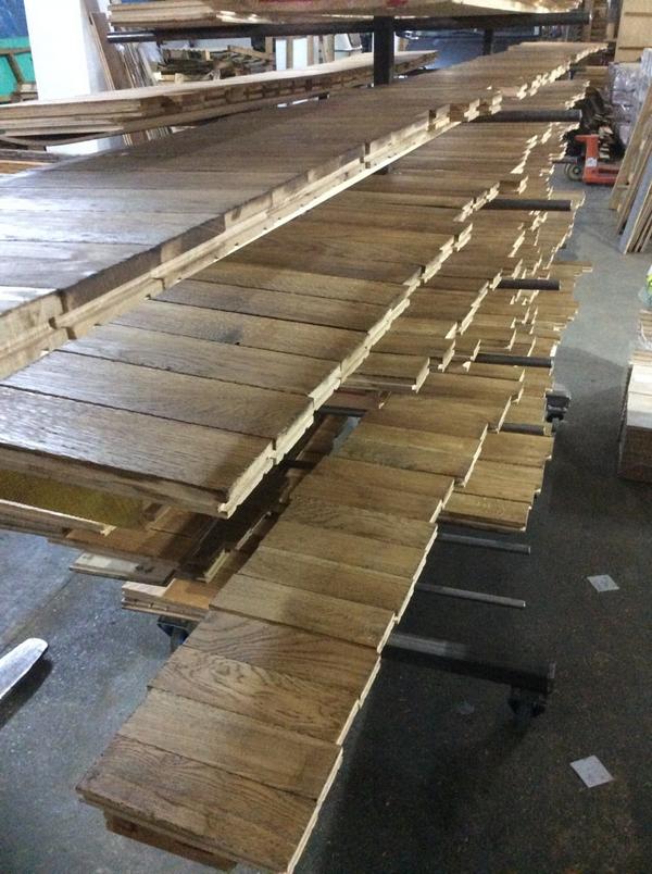Tumbled Loweswater Oak wood Parquet blocks oiled and drying