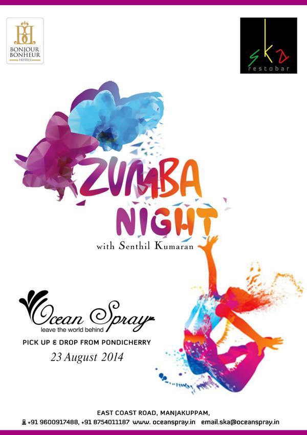 OceanSprayPondy's tweet photo. Folks Kick start for this weekend for Zumba Night @ SKA Ocean Spray
Couple entry only .Rs1000/ free starters&amp;drinks . http://t.co/S8q29X8TIj
