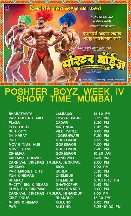 Poshter_Boyz's tweet photo. Once again! 4th week show times for @Poshter_Boyz #Mumbai http://t.co/d1XYtkR6DA