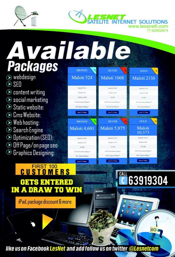 LesNetcom's tweet image. Africa join LesNet and enjoy unlimited broadband